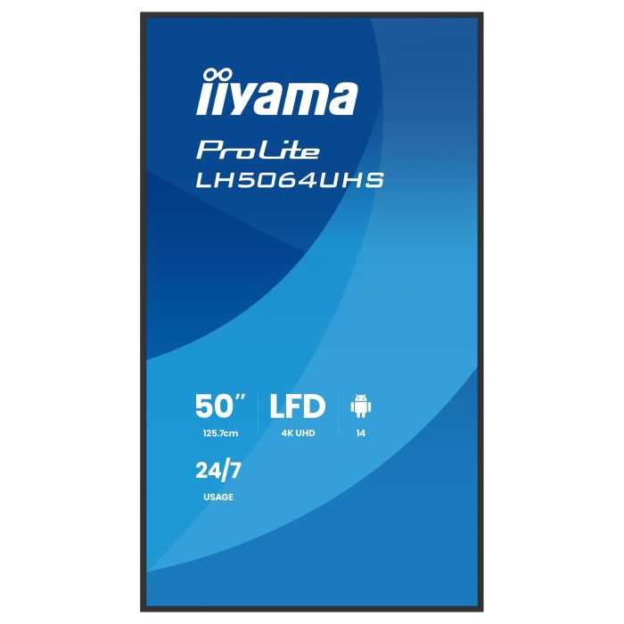 Iiyama LH5064UHS-B1AG Monitor Profesional 50" UHD 4K VA DLED 500cd/m², Android 14 OS, 2x HDMI, USB-C, WiFi, LAN, 24/7 7
