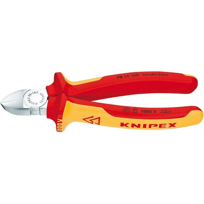 Knipex 70 26 160 Alicate Diagonal de Corte, Acero Cromo Vanadio, Mango Plástico Naranja/Rojo, 160 mm