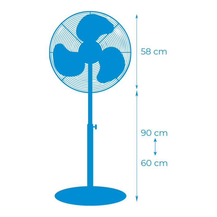 Ventilador de pie industrial, con base circular. cromado/negro potencia: 120w aspas: ø50cm altura regulable 118-148cm edm 4