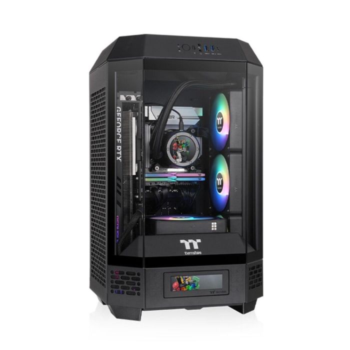 Thermaltake The Tower 250 Mini Tower Negro, Blanco para PC con Pantalla LCD 3.9", Ventiladores 2x120mm, Soporte HDD/SSD 2.5/3.5"