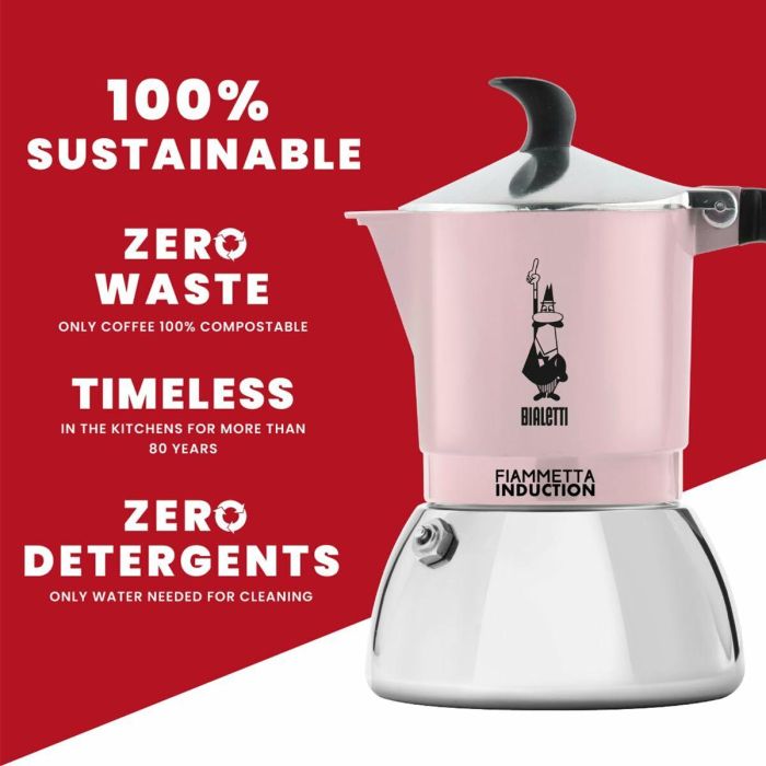 Cafetera Italiana Bialetti 29589 Acero Inoxidable Aluminio 2 Tazas Rosa 1