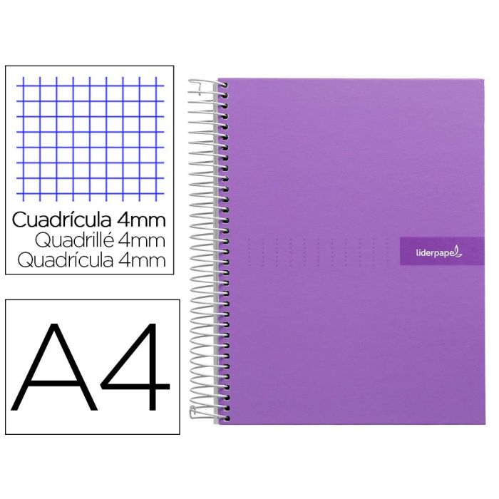 Cuaderno Espiral Liderpapel A4 Crafty Tapa Forrada 80H 90 gr Cuadro 4 mm Con Margen Color Violeta