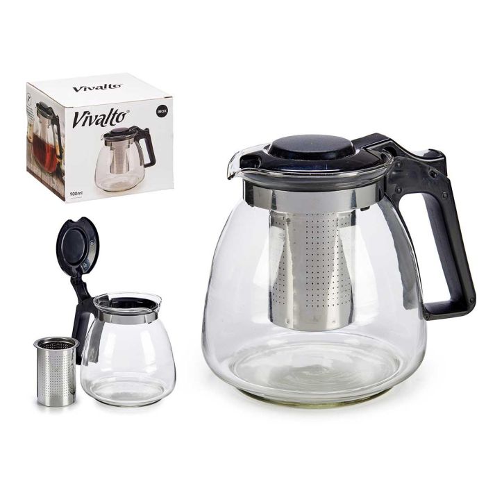 Tetera Vivalto Cristal 900 ml, 16x12.5x12.5 cm, Plata/Negro/Transparente (12 Unidades) Tetera Vivalto Cristal 900 ml, 16x12.5x12.5 cm, Plata/Negro/Transparente (12 Unidades)