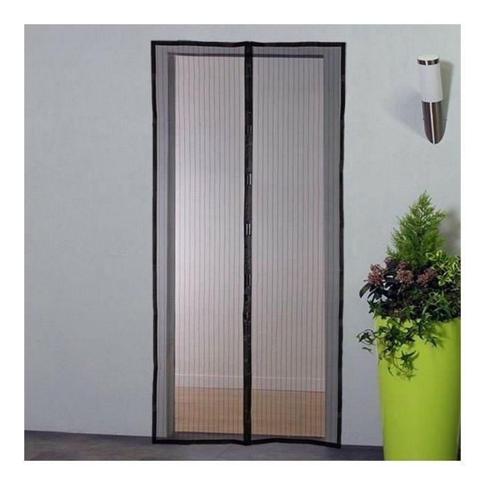 Mosquitera de cortina magnética anti-insectos para puertas, Poliéster negro, H220 x L100 cm, malla apretada con cierre magnético. 2