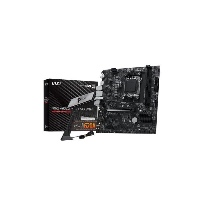 MSI PRO A620AM-G EVO WIFI, Placa Base AMD A620, Socket AM5, 2xDDR5 hasta 128GB, WiFi 6E, Bluetooth 5.3, LAN 2.5G, DisplayPort/HDMI, mATX, Ref: 911-7E96-001 0 MSI PRO A620AM-G EVO WIFI, Placa Base AMD A620, Socket AM5, 2xDDR5 hasta 128GB, WiFi 6E, Bluetooth 5.3, LAN 2.5G, DisplayPort/HDMI, mATX, Ref: 911-7E96-001 0