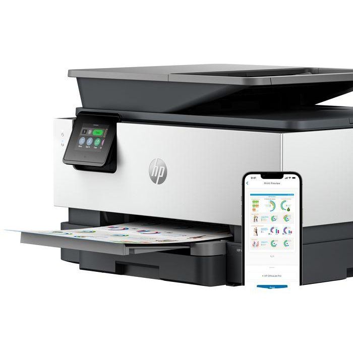HP 4V2N0B OfficeJet Pro 9120b Impresora Multifunción Profesional 4-en-1 Inyección Tinta Color WiFi Dúplex ADF 20ppm Bandeja 250 hojas Cemento 27