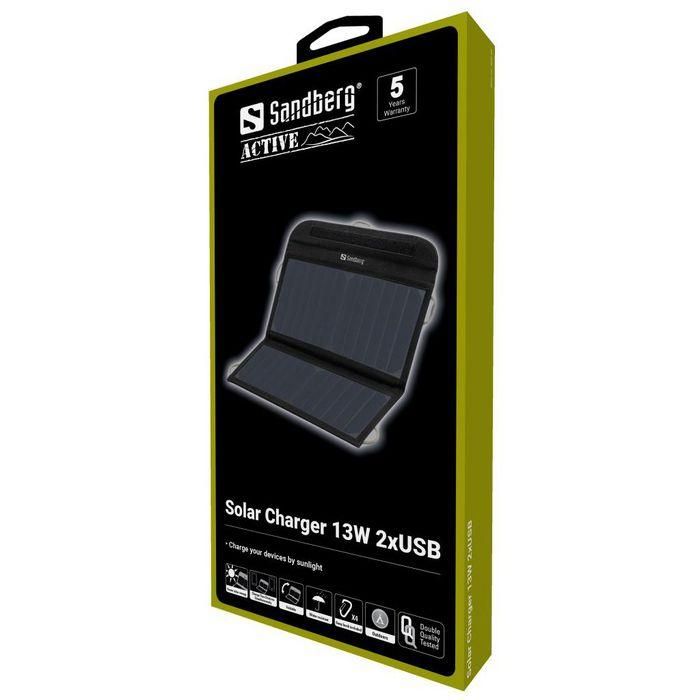 Sandberg Cargador Solar Plegable 13W, Panel Solar de Alta Eficiencia con 2 Puertos USB para Cargar Smartphones, Tablets y Baterías 4