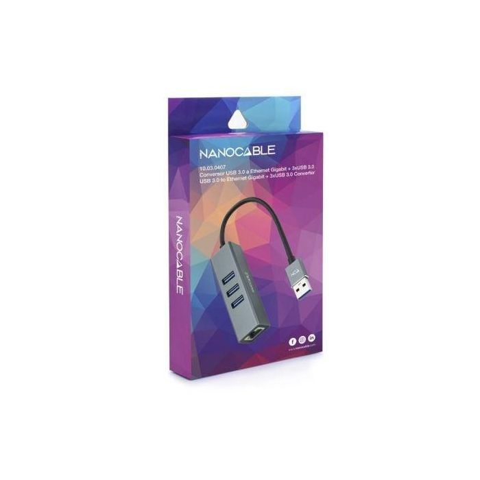 Hub USB 3.0 Nanocable 10.03.0407/ 3xUSB/ 1xRJ45/ Gris 2 Hub USB 3.0 Nanocable 10.03.0407/ 3xUSB/ 1xRJ45/ Gris 2