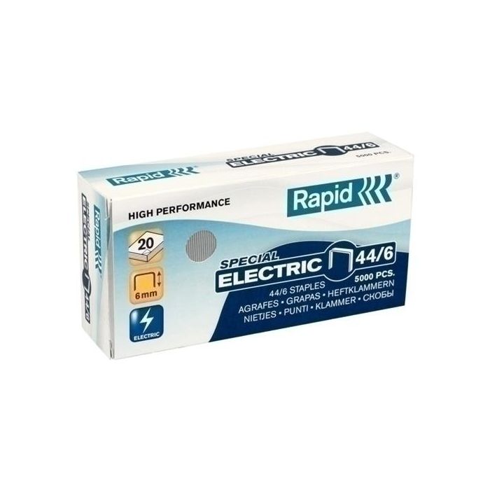 Rapid Grapas galvanizadas 44/6 para grapadoras eléctricas, alambre resistente, caja de 5000 unidades