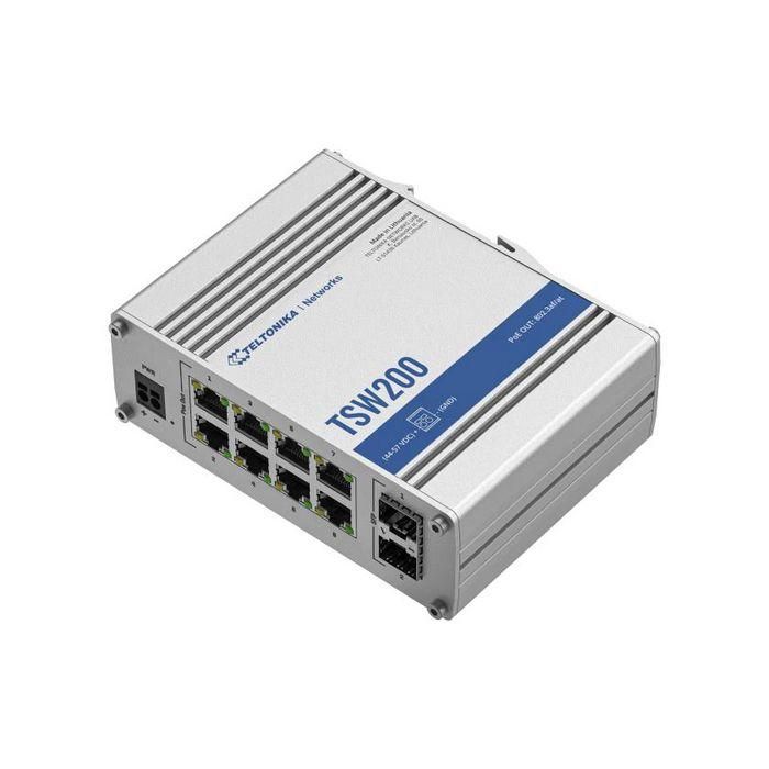 Teltonika Networks TSW200 PoE+ switch x8 ethernet ports, x2 SFP ports, without PSU including din rail 2 Teltonika Networks TSW200 PoE+ switch x8 ethernet ports, x2 SFP ports, without PSU including din rail 2