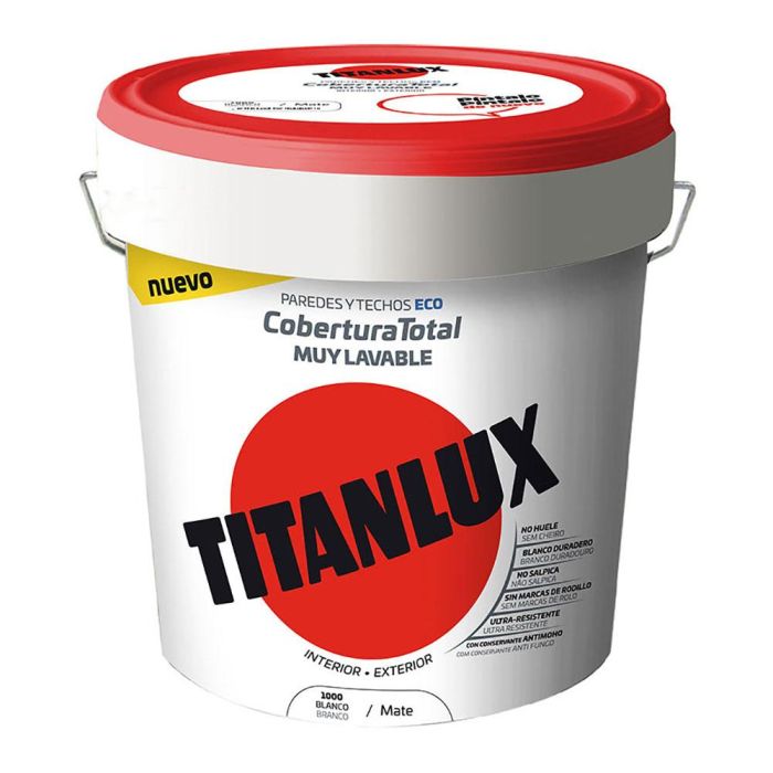 Titan Pintura plástica lavable blanca mate, cobertura total interior y exterior 4 l 06t100005, sin olor, anti-moho 0 Titan Pintura plástica lavable blanca mate, cobertura total interior y exterior 4 l 06t100005, sin olor, anti-moho 0