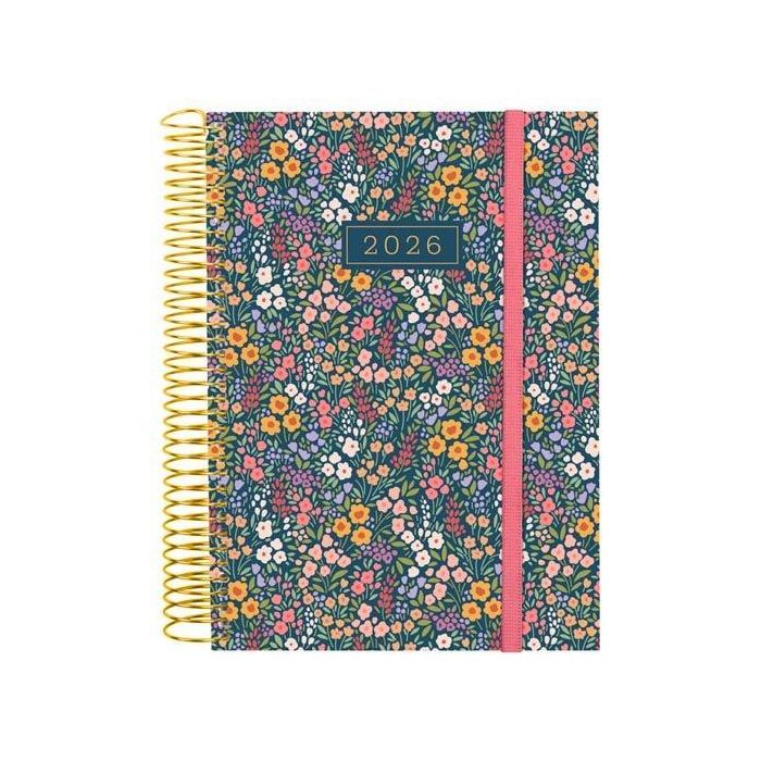 Finocam E10-155x212 mm Agenda Espiral Design Collection 2026 1 Día/Página Tapa PP Flora con Goma Elástica y Esquinas Microperforadas