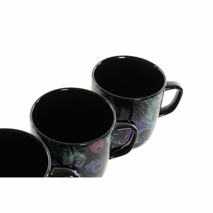 Taza Mug DKD Home Decor Porcelana Negro Rosa (11.5 x 8.5 x 10 cm) (3 pcs) (380 ml) 2