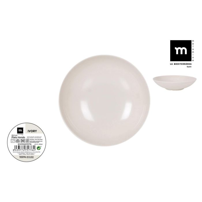 Plato Hondo Melamina Ivory 21x5.3 cm - La Mediterranea (24 Unidades) Plato Hondo Melamina Ivory 21x5.3 cm - La Mediterranea (24 Unidades)