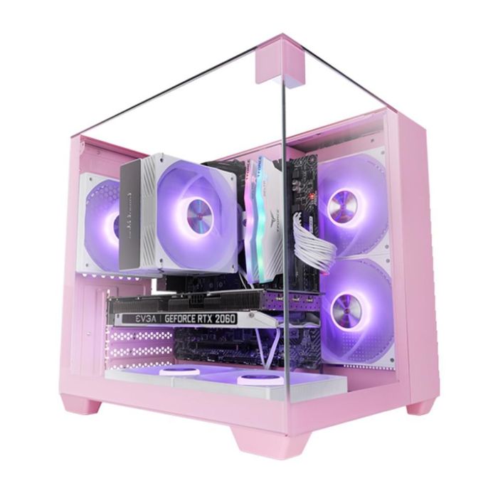 Mars gaming Caja MCVISIONMP Rosa Micro-ATX con Triple Cristal Templado y Doble Cámara de Refrigeración