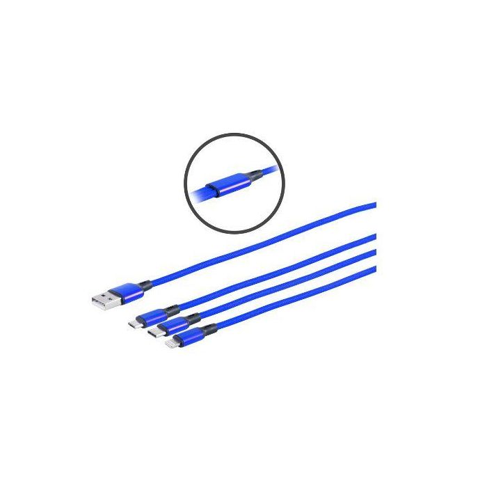 MicroConnect USB-A splitter cable with USB-C, USB Micro-B and Lightning plugs, 1,2 meter Blue MicroConnect USB-A splitter cable with USB-C, USB Micro-B and Lightning plugs, 1,2 meter Blue
