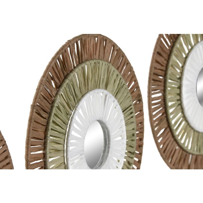 DKD Home Decor Set 3 Piezas Decoracion Pared Boho Natural Blanco 20 x 20 cm Rafia Metal 1