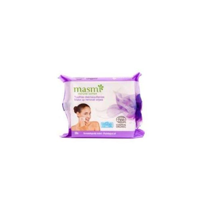 MASMI Toallitas Desmaquillantes con Algodón Ecológico, Aloe Vera y Manzanilla, Hipoalergénicas, 20 Unidades