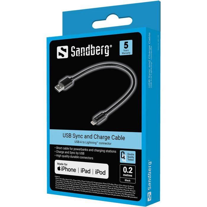 Sandberg USB to Lightning MFI 0.2m Black 1 Sandberg USB to Lightning MFI 0.2m Black 1