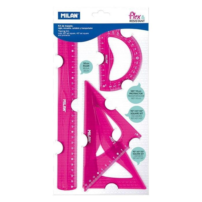 Milan Reglas Flex&Resistant 30 cm Rosa Translucido Kit De 4 Piezas