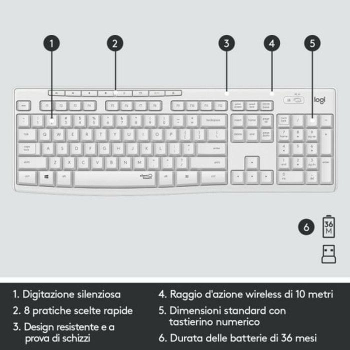 Teclado y Ratón Logitech MK295 Blanco Qwerty Italiano 8