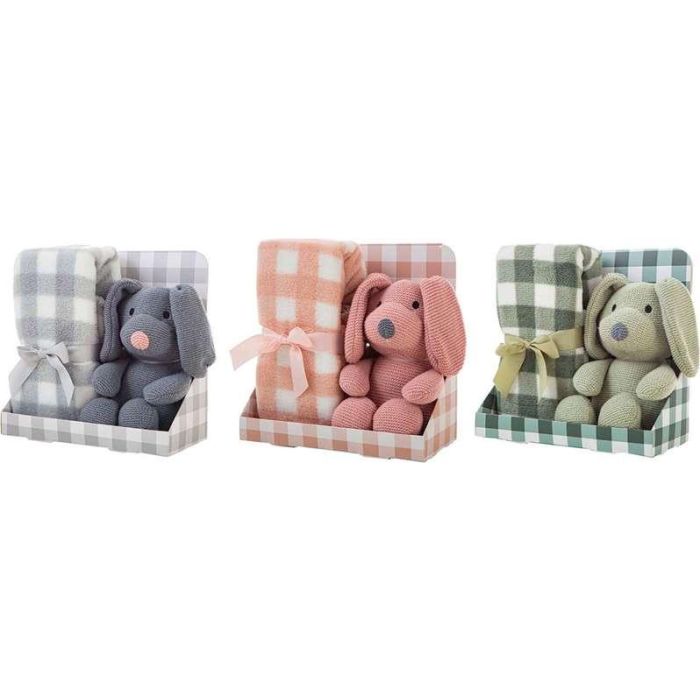 Creaciones Llopis Juguete Peluche Perro 26 cm con Manta a Cuadros 90x75 cm - Modelos Surtidos