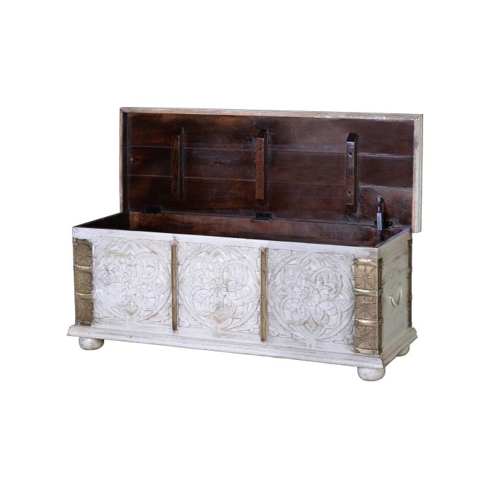 Giner Y Colomer Baúl Madera de Mango Blanco Envejecido 45x116x40 cm 2