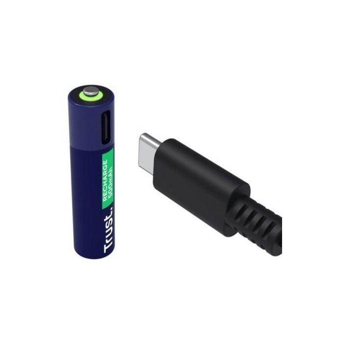 Trust 25671 - Pack 4 Pilas AAA Recargables USB-C, 500 mAh, 800 Ciclos, Carga Ultra Rápida 1h con Indicador LED 1 Trust 25671 - Pack 4 Pilas AAA Recargables USB-C, 500 mAh, 800 Ciclos, Carga Ultra Rápida 1h con Indicador LED 1