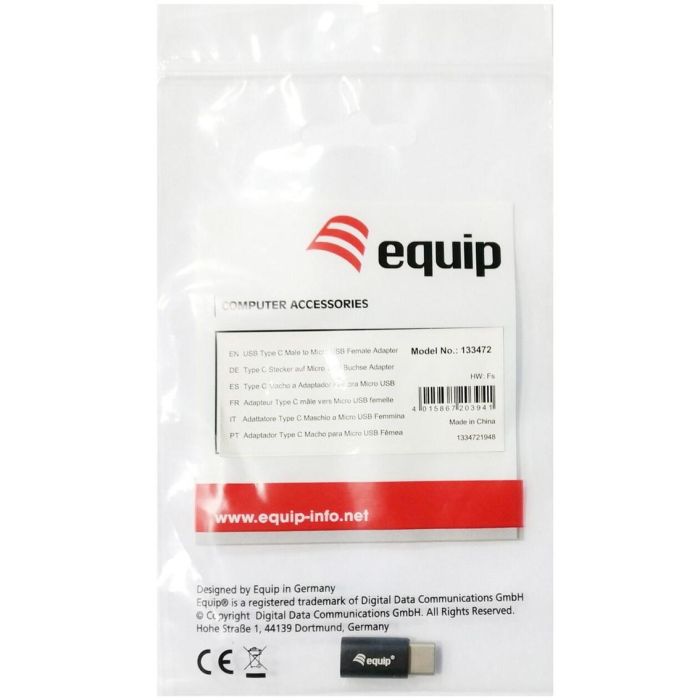 Equip Adaptador USB Tipo C a Micro USB 133472 - Compatible con Samsung Galaxy S8, S8+, Nexus 6P, 5X - Negro 2