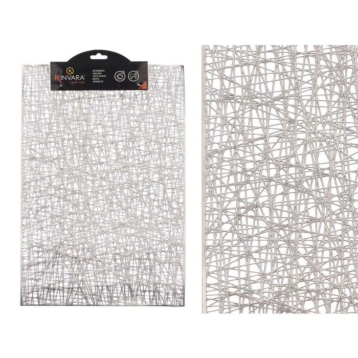 Salvamantel Kinvara Rectangular Rayas Plateado 30x45 cm - PVC Plata (48 Unidades) Salvamantel Kinvara Rectangular Rayas Plateado 30x45 cm - PVC Plata (48 Unidades)