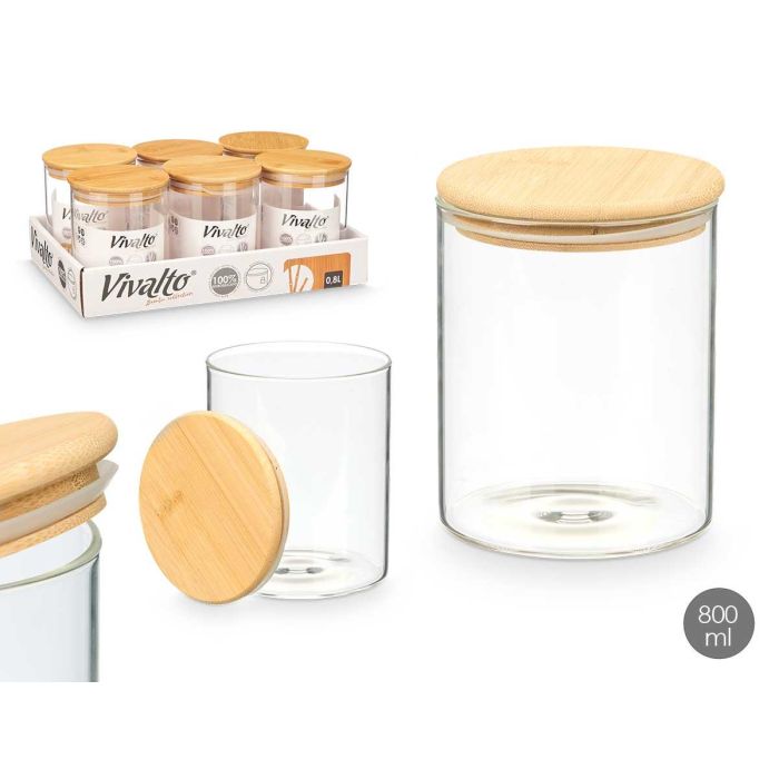 Tarro de Vidrio Borosilicato con Tapa de Bambú 800 ml Vivalto - 32x12x21 cm (12 Unidades) Tarro de Vidrio Borosilicato con Tapa de Bambú 800 ml Vivalto - 32x12x21 cm (12 Unidades)