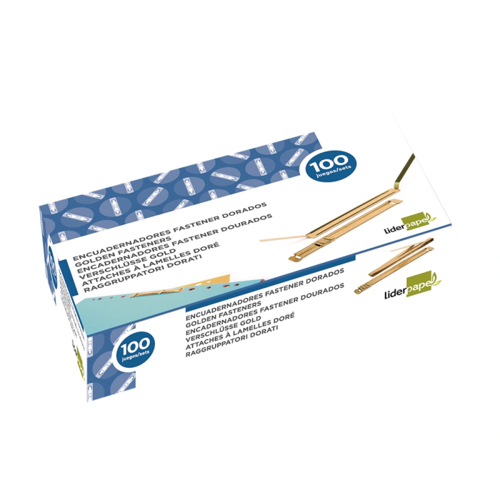 Liderpapel Encuadernador Fastener Dorado Caja de 100 Unidades Metal 40x155x90 mm 1