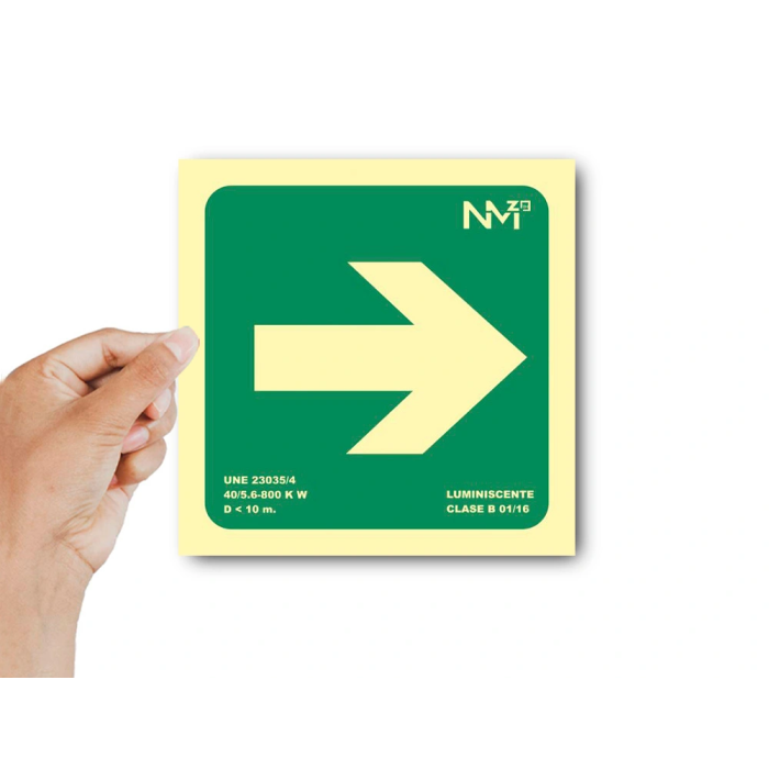Señal Homologada Fotoluminiscente Flecha Derecha Pvc Verde 2
