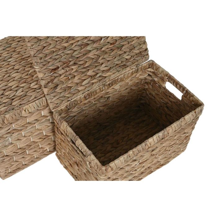 DKD Home Decor Caja Tropical de Jacinto de agua y Metal Natural 34x33x52 cm Set de 2 1