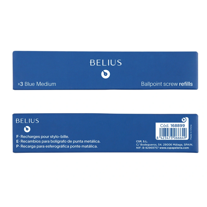 Belius Recambio Bolígrafo Azul 0,8 mm Caja 3 Unidades 5