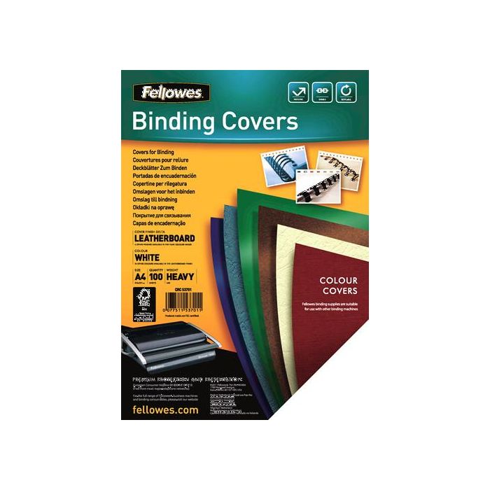 Fellowes Pack 100 Portadas Simil Piel A4 250 gr Blanco 5370104