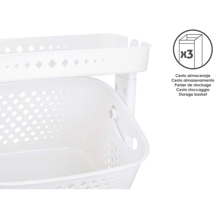 Kipit Ropero Plástico 2 Alturas con Ruedas Blanco 33x84x43cm 3