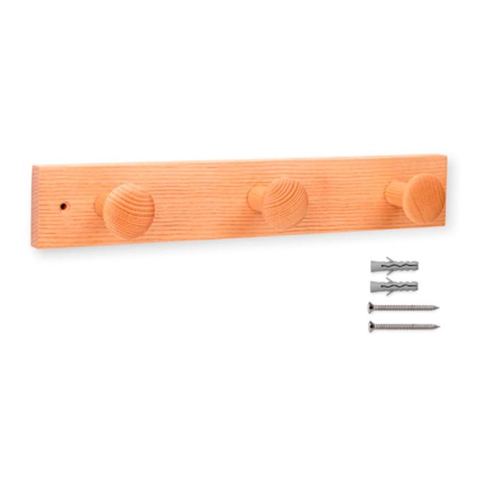 Inofix Colgador de Pared Madera Fresno 3 Pomos Textura Natural 60x360x60mm Fijación Tornillos Carga 5kg/Pomo
