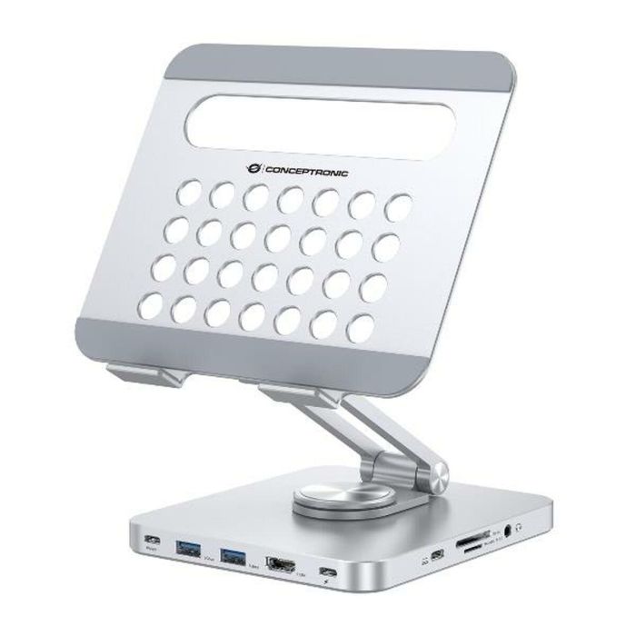CONCEPTRONIC soporte tablet con docking 8 en 1, base giratoria de 360°, plegable, altura ajustable CONCEPTRONIC soporte tablet con docking 8 en 1, base giratoria de 360°, plegable, altura ajustable
