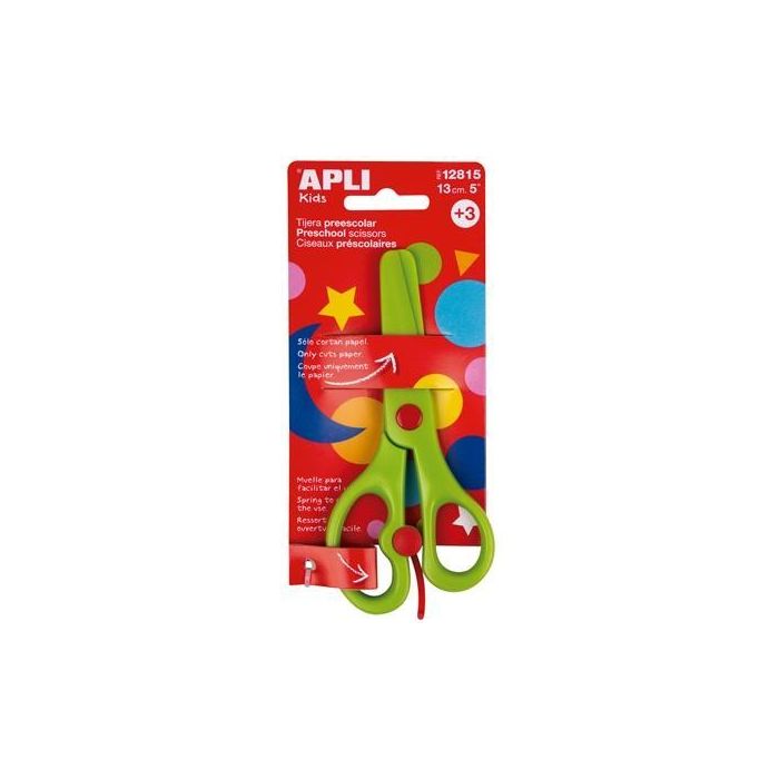 Apli Tijeras Preescolar Ambidiestros 13 cm Asimétricas +3 Años Verde -Blister- Apli Tijeras Preescolar Ambidiestros 13 cm Asimétricas +3 Años Verde -Blister-