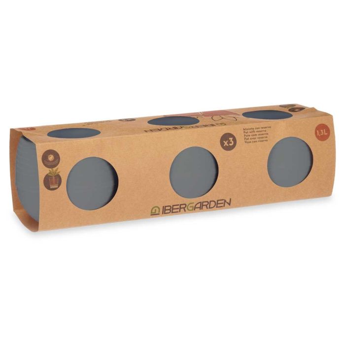 Set 3 Macetas con Reserva de Agua 9.5 cm Antracita - Ibergarden (6 Unidades) 2