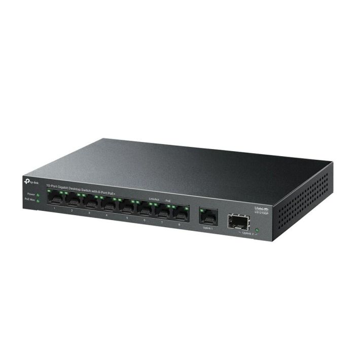 TP-Link LS1210GP Switch Gigabit 10 Puertos (8x PoE+ 61W, Puerto SFP, Extensión PoE 250m, Aislamiento, Silencioso)