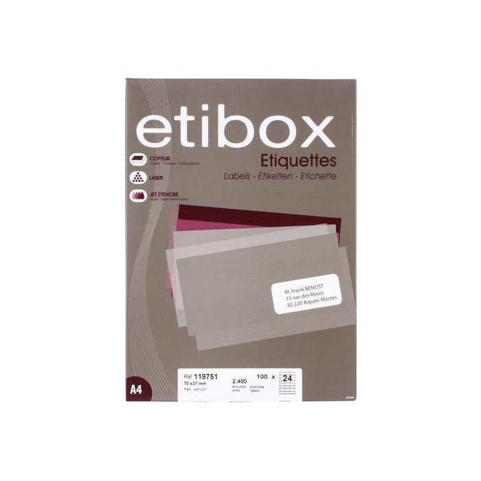 Etiquetas Adh.Impr. A4 Blanca Caja 100H C.Rectos 105X 35 Mm 1.600 Uds.