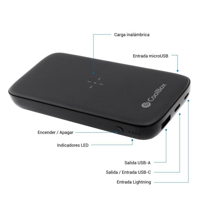 Coolbox Powerbank Qi 10000mAh Negra Batería Externa Portátil 2
