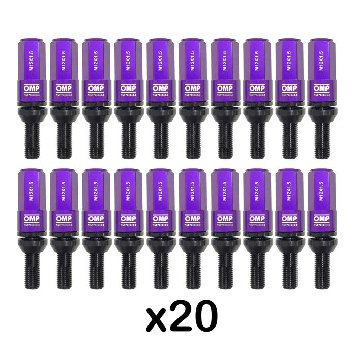 Omp OMPS09981211 Juego 20 Tornillos Rueda M12x1.5 Llave 17-19 Largo 28mm Protector Aluminio Morado 4 Omp OMPS09981211 Juego 20 Tornillos Rueda M12x1.5 Llave 17-19 Largo 28mm Protector Aluminio Morado 4