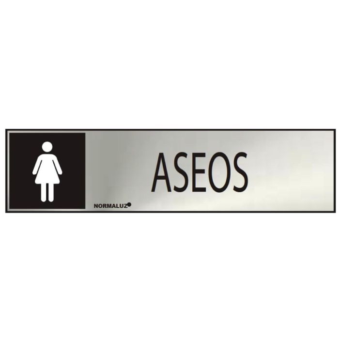 Normaluz Cartel informativo "aseos" mujer - Acero inoxidable adhesivo 0.8mm, 5x20cm, profesional/doméstico 0 Normaluz Cartel informativo "aseos" mujer - Acero inoxidable adhesivo 0.8mm, 5x20cm, profesional/doméstico 0