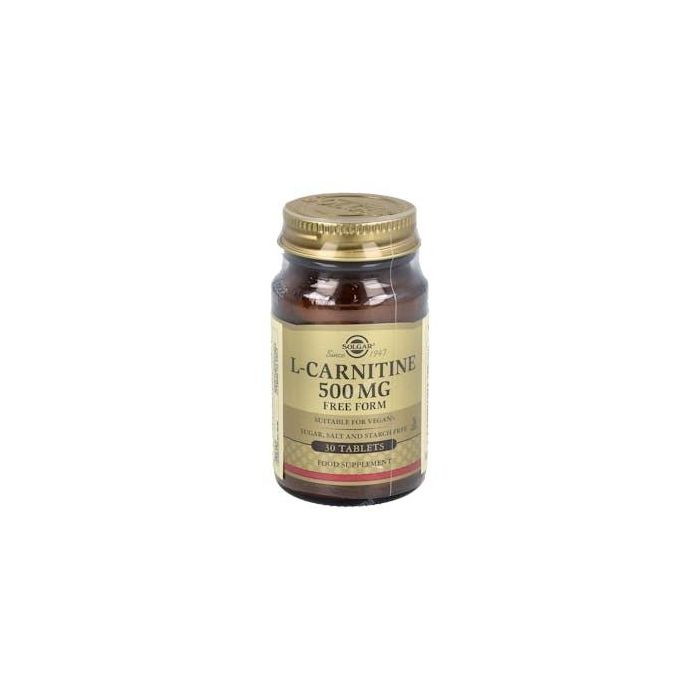 SOLGAR L-Carnitina 500 mg, 30 comprimidos. Ayuda a la eliminación de grasas y mantenimiento cardiovascular. Apto para veganos.