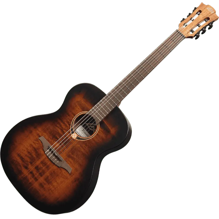 LAG Guitarra Acústica Nylon Auditorium Black & Brown Satinada Abeto Engelmann Macizo 3