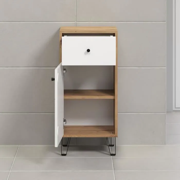 Ebuy24 AAAPC85771 Mueble de Baño Touch Blanco Mate, Decoración Roble 2