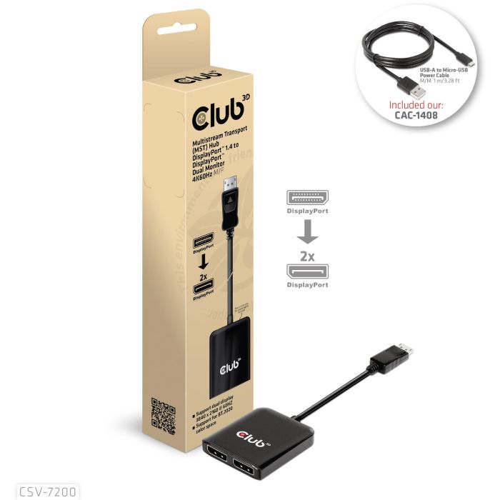 Club3D Multi Streaming Transport Hub 1xDP->DP/HDMI 4K60Hz retail 1